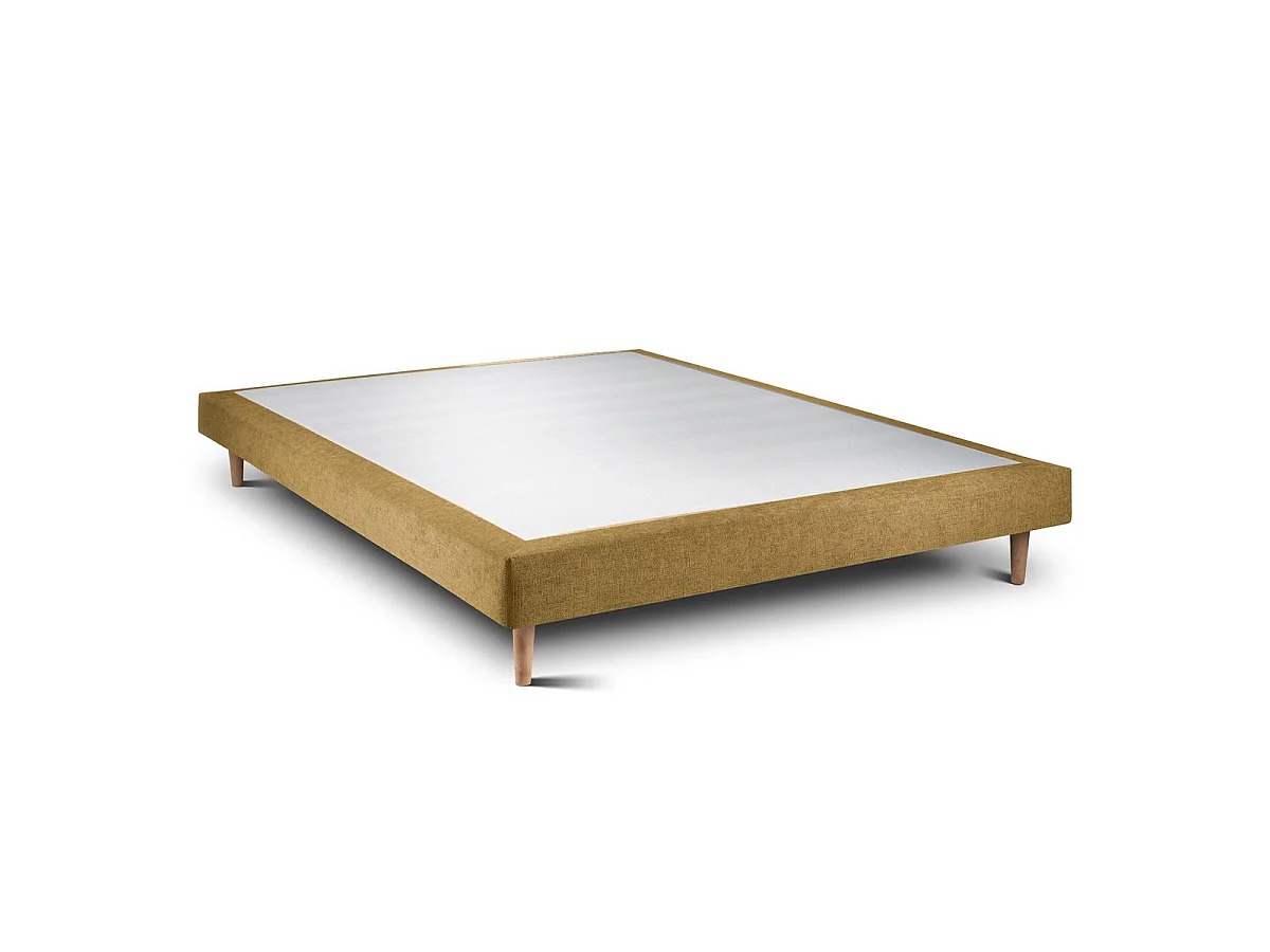 Lit 140x190cm avec tête de lit tapissier tissu et sommier tapissier jaune - Hauteur totale : 29cm