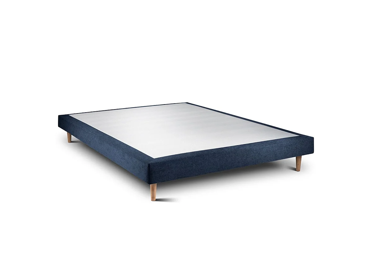 Lit 140x190cm avec tête de lit tapissier tissu et sommier tapissier Bleu - Hauteur totale : 29cm