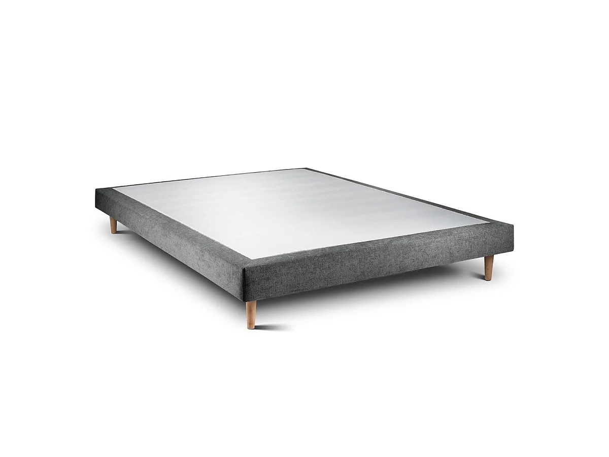 Lit 140x190cm avec tête de lit tapissier tissu et sommier tapissier gris anthracite - Hauteur totale : 29cm