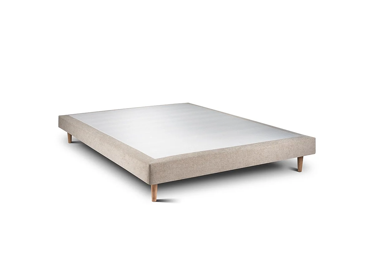 Lit 140x190cm avec tête de lit tapissier tissu et sommier tapissier beige brun - Hauteur totale : 29cm