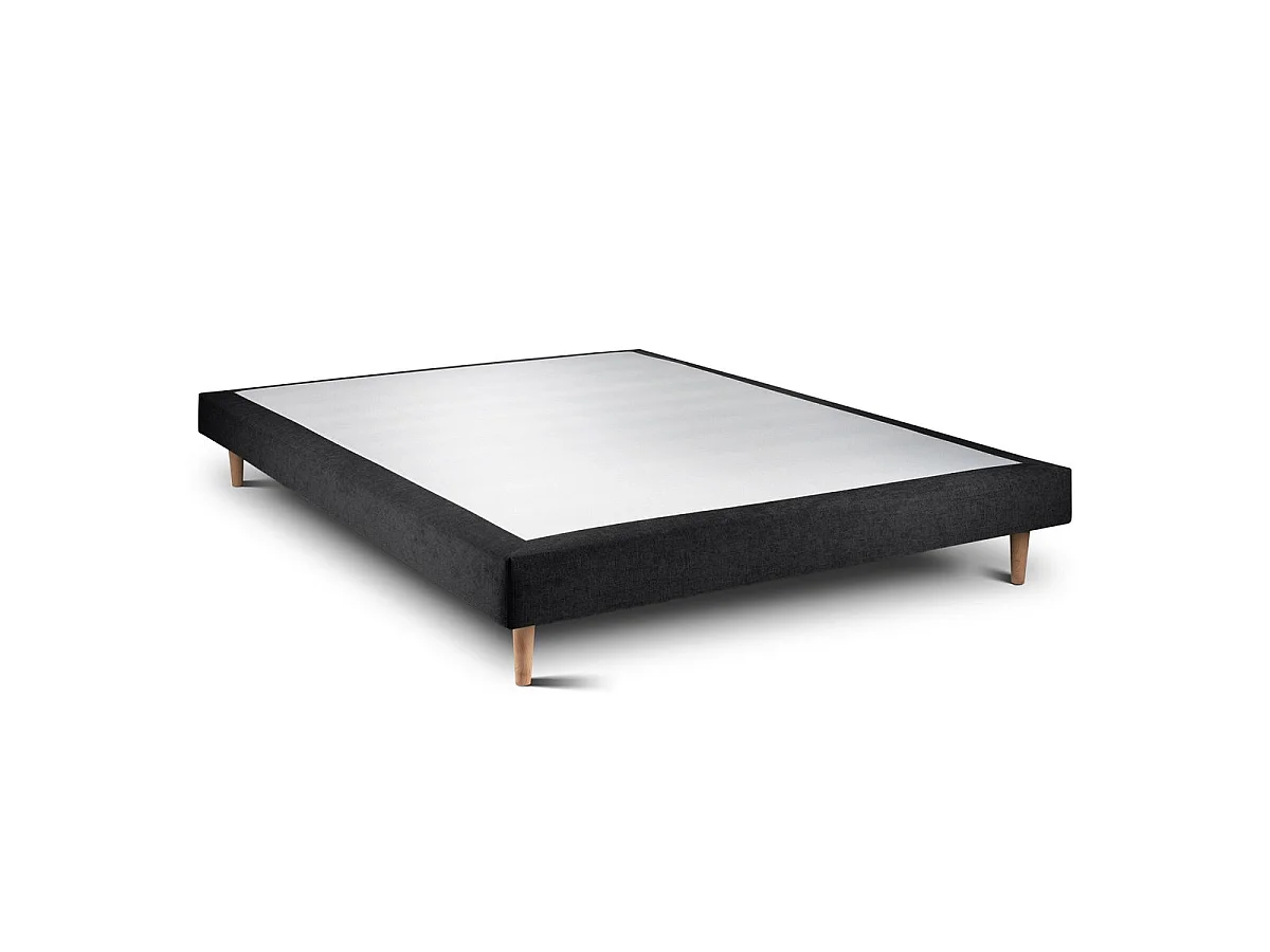 Lit 160x200cm avec tête de lit tapissier tissu et sommier tapissier Noir - Hauteur totale : 29cm