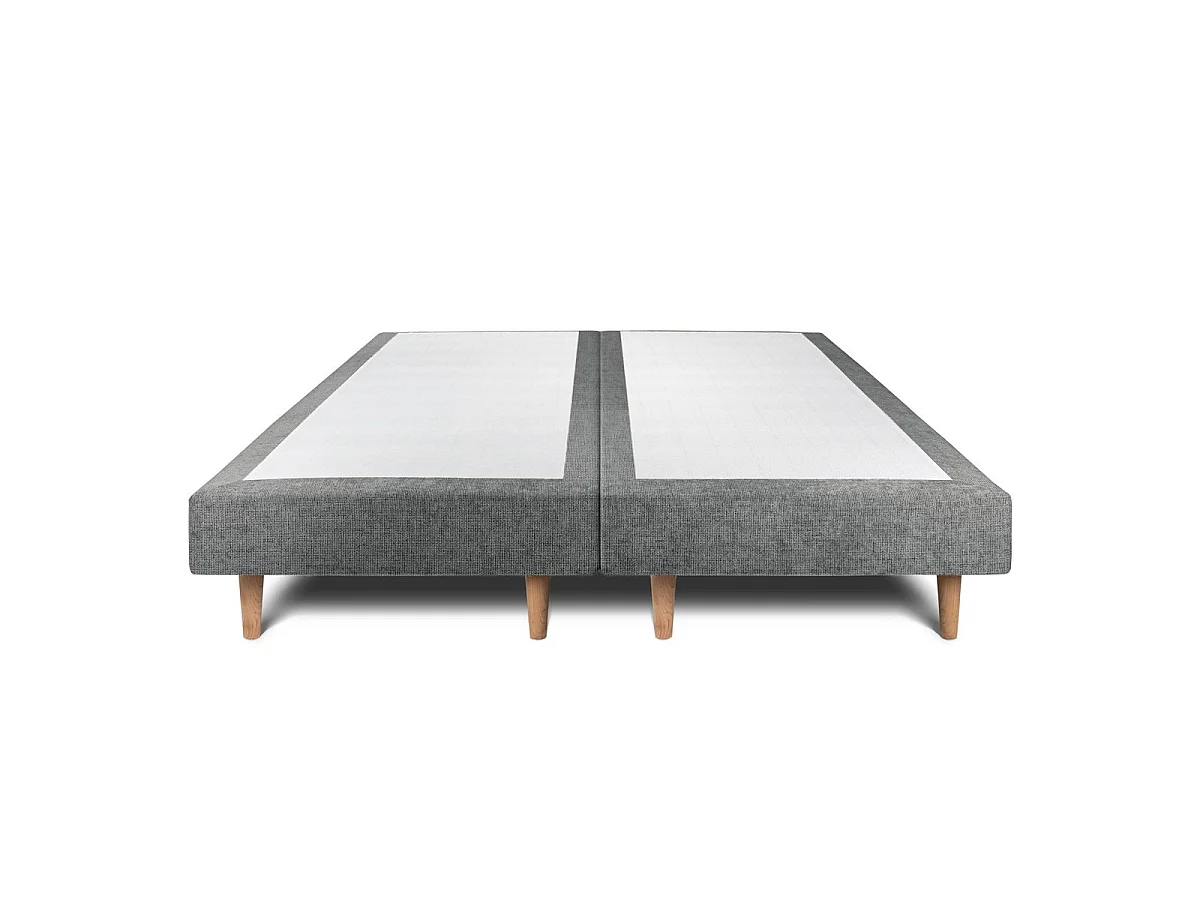 Lit 160x200cm avec tête de lit tapissier tissu et double sommier tapissier gris anthracite - Hauteur totale : 29cm