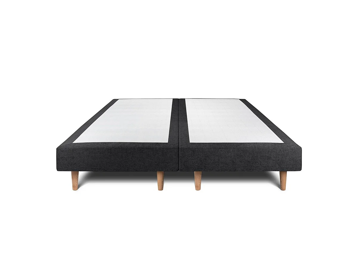 Lit 160x200cm avec tête de lit tapissier tissu et double sommier tapissier noir - Hauteur totale : 29cm