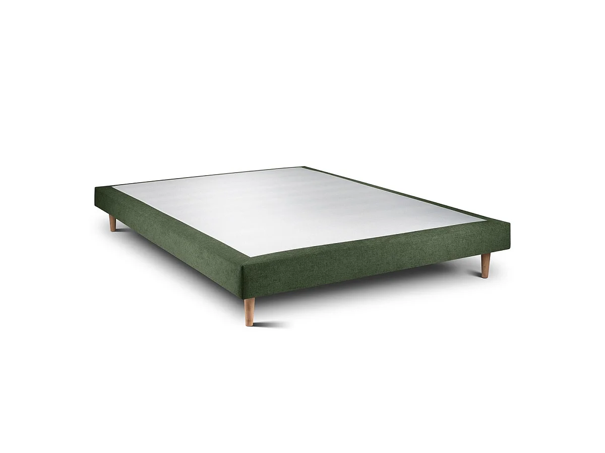 Lit 160x200cm avec tête de lit tapissier tissu et sommier tapissier vert - Hauteur totale : 29cm