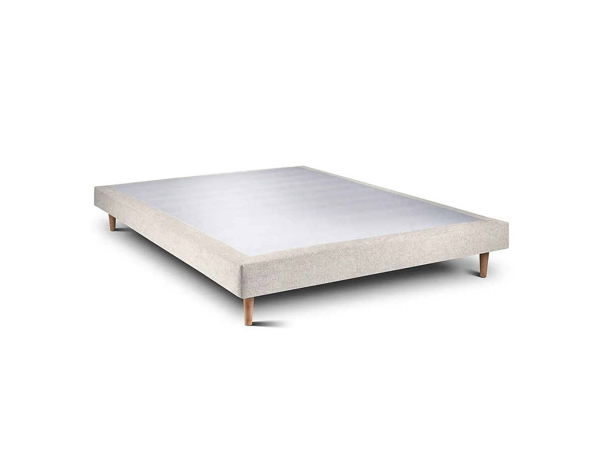 Lit 140x190cm avec tête de lit tapissier tissu et sommier tapissier Beige clair - Hauteur totale : 29cm