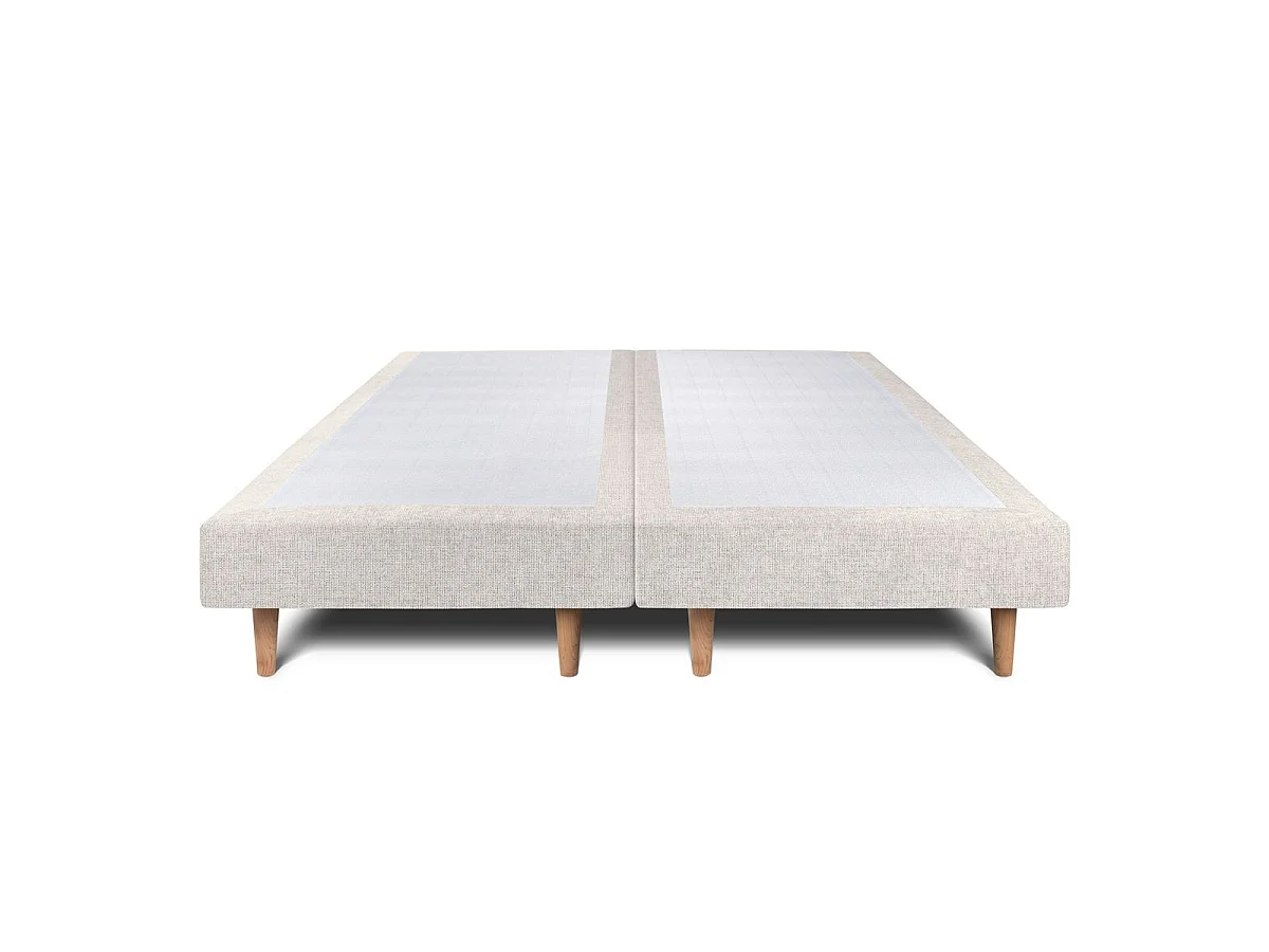 Lit 200x200cm avec tête de lit tapissier tissu et double sommier tapissier Beige clair - Hauteur totale : 29cm