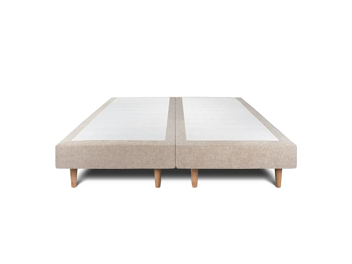 Lit 180x200cm avec tête de lit tapissier tissu et double sommier tapissier beige brun Hauteur totale : 29cm