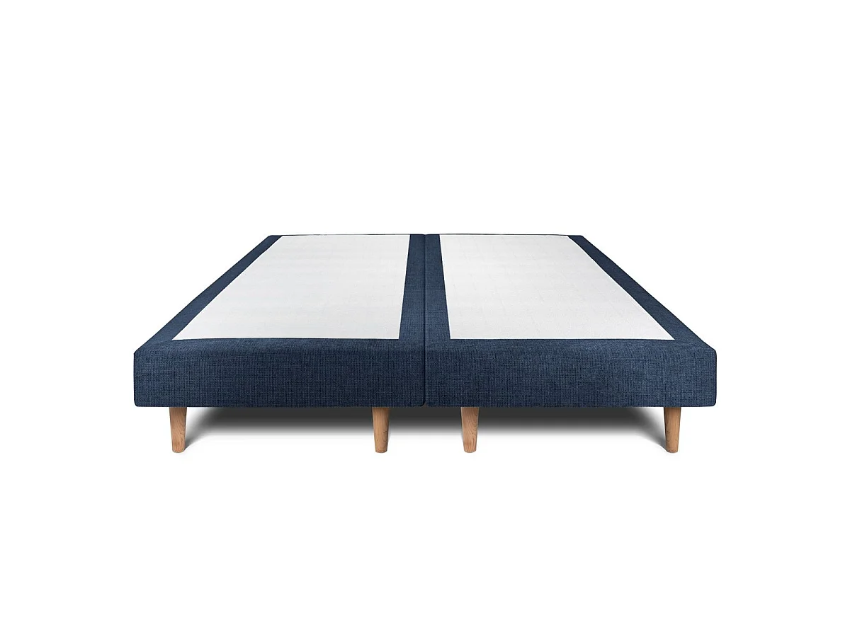 Lit 180x200cm avec tête de lit tapissier tissu et double sommier tapissier bleu Hauteur totale : 29cm