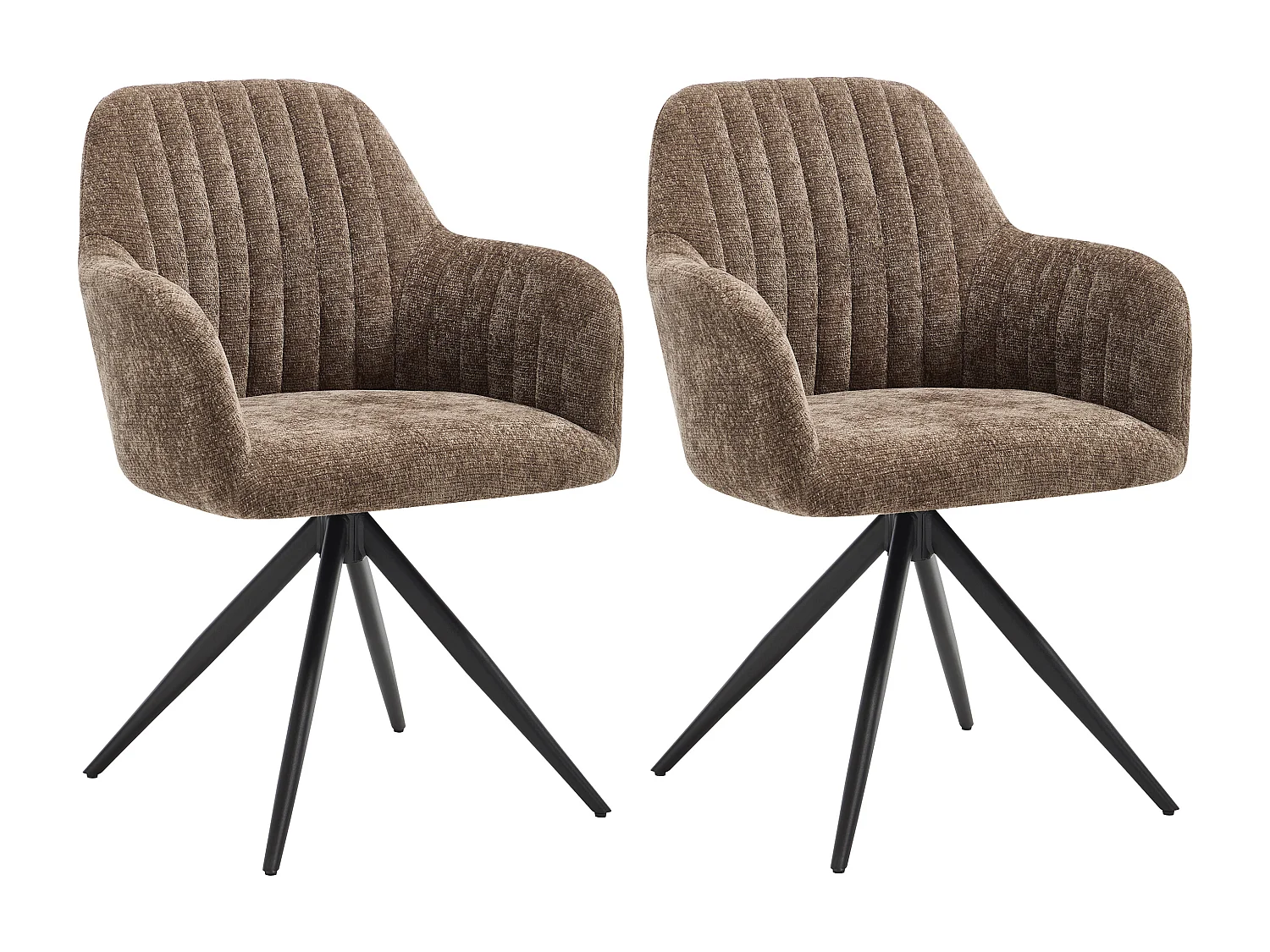 Lot de 2 chaises pivotantes avec accoudoirs en tissu texturé et métal noir - Taupe - ELEANA
