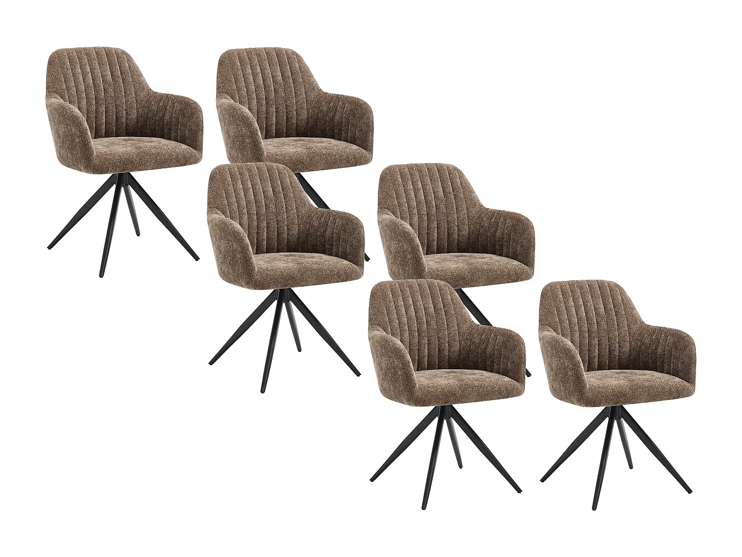 Lot de 6 chaises pivotantes avec accoudoirs en tissu texturé et métal noir - Taupe - ELEANA