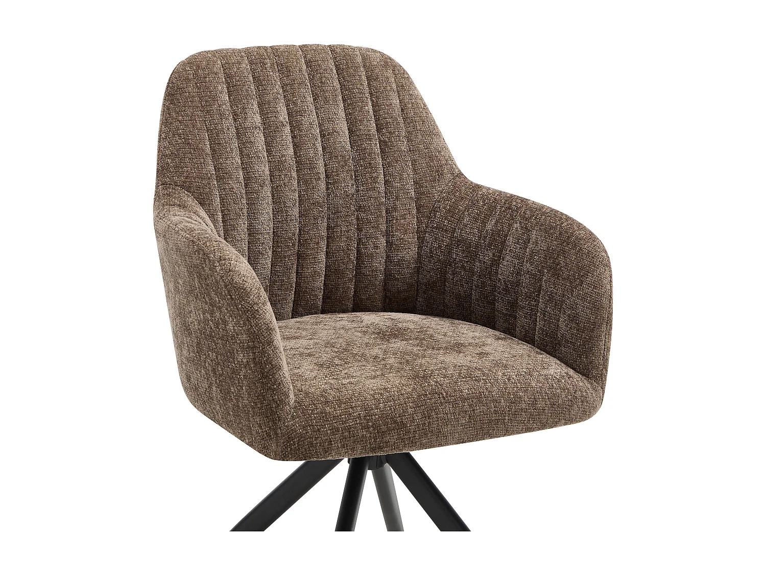 Lot de 6 chaises pivotantes avec accoudoirs en tissu texturé et métal noir - Taupe - ELEANA