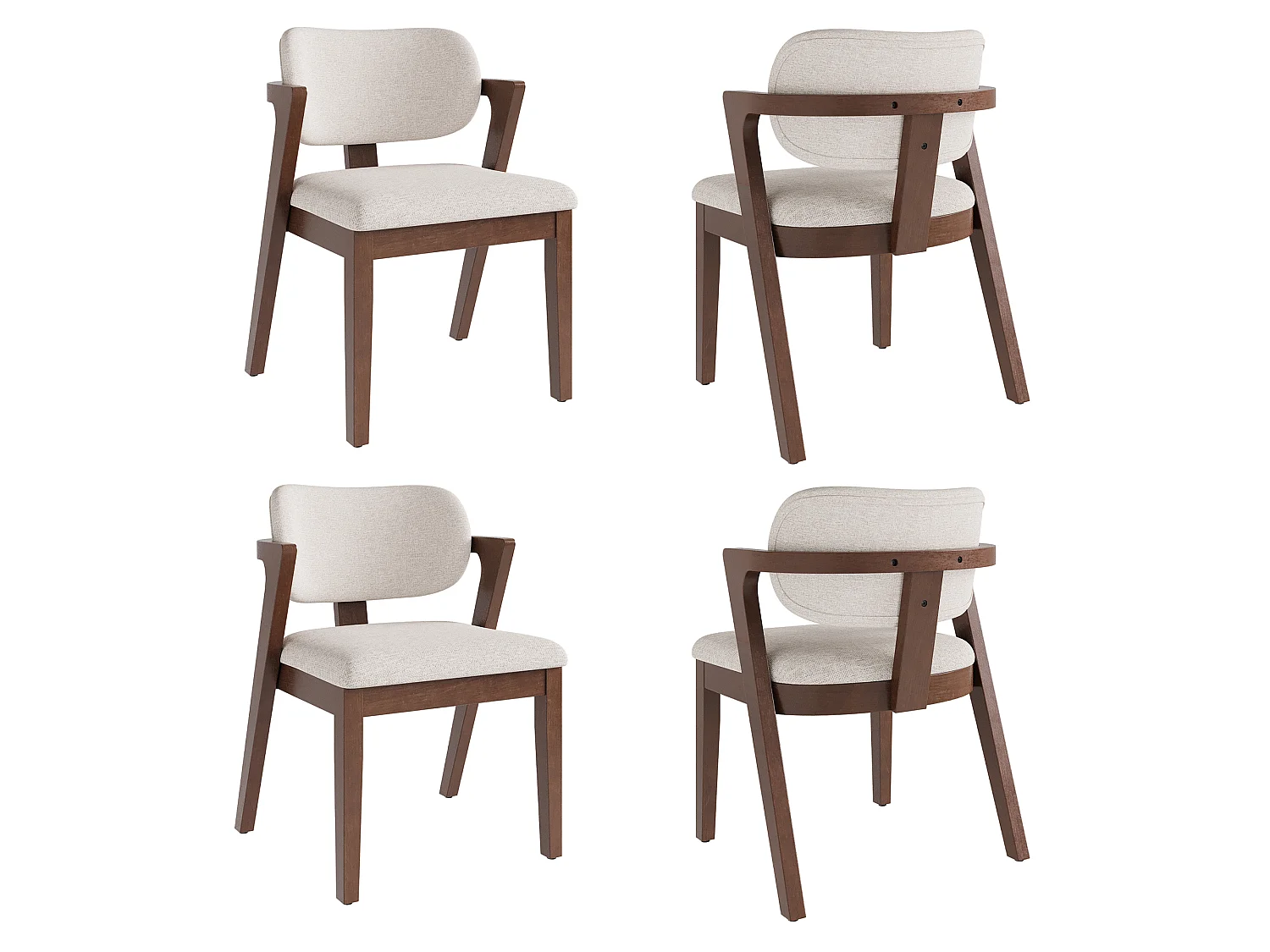 Lot de 4 chaises de salle à manger en bois massif - Confortables et respirantes - Style moderne - Revêtement en lin - Marron et beige