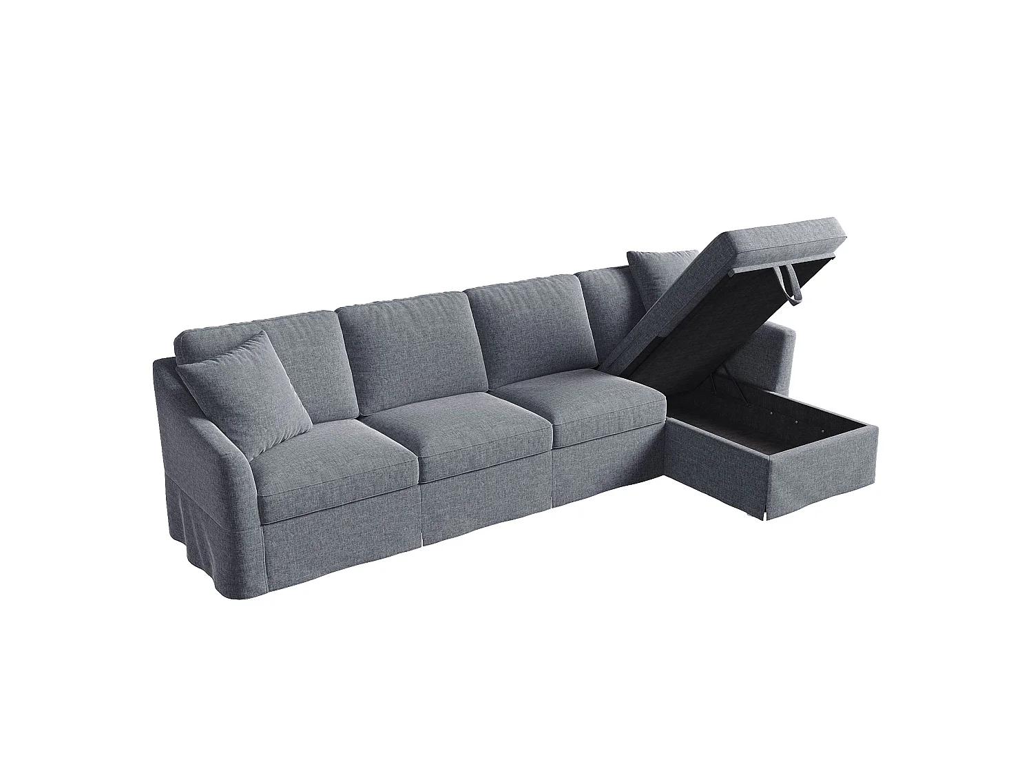 Canapé 4 places en forme de L (274 x 128,5 x 83 cm) - avec méridienne coffre - housse en coton et lin déhoussable et lavable - Gris