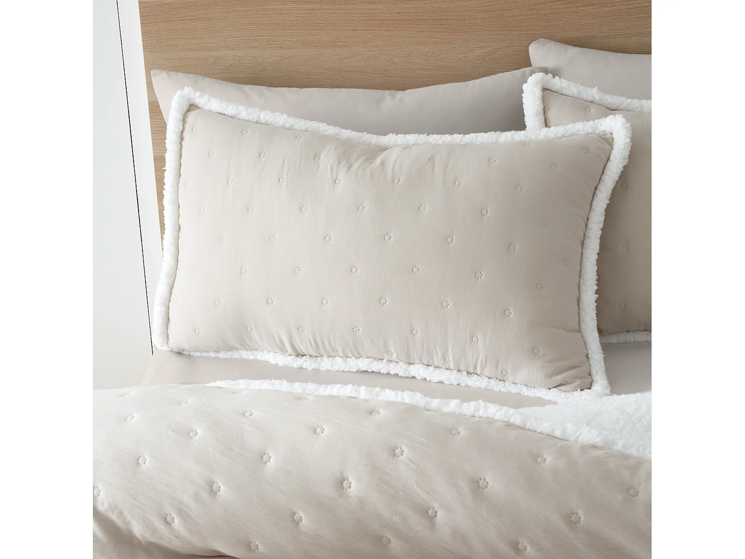Cosy Nori Soft Sherpa Double Duvet Cover Set with Pillowcases Cream