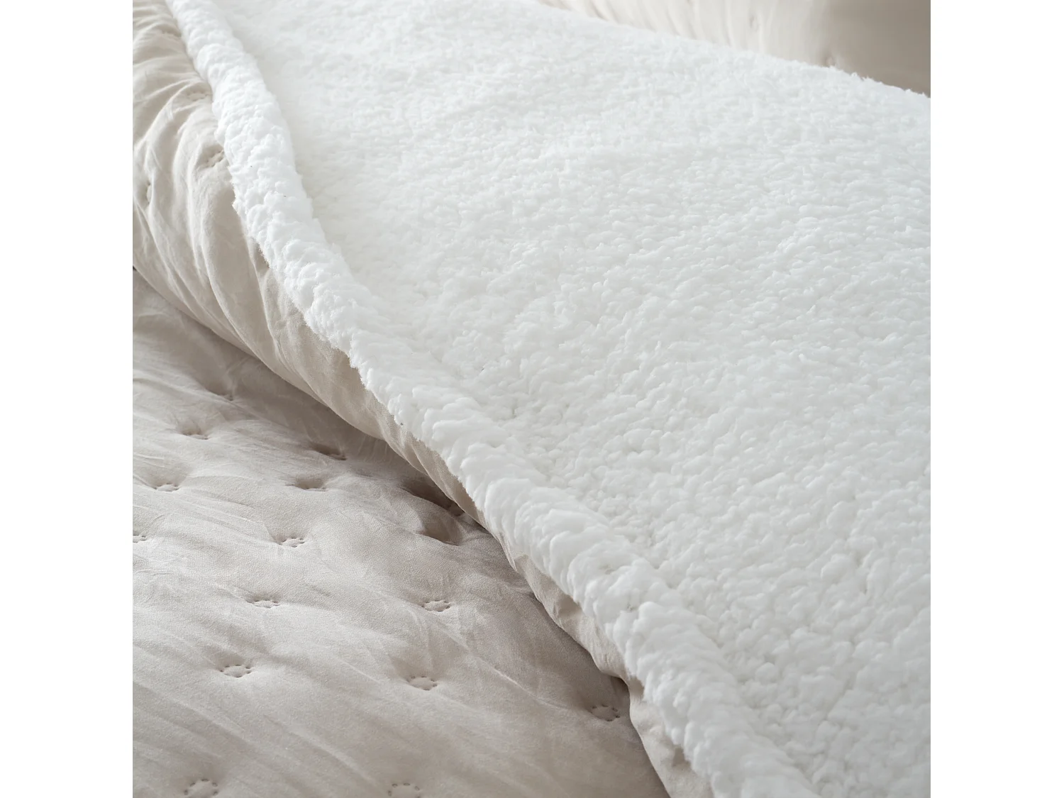 Cosy Nori Soft Sherpa Double Duvet Cover Set with Pillowcases Cream