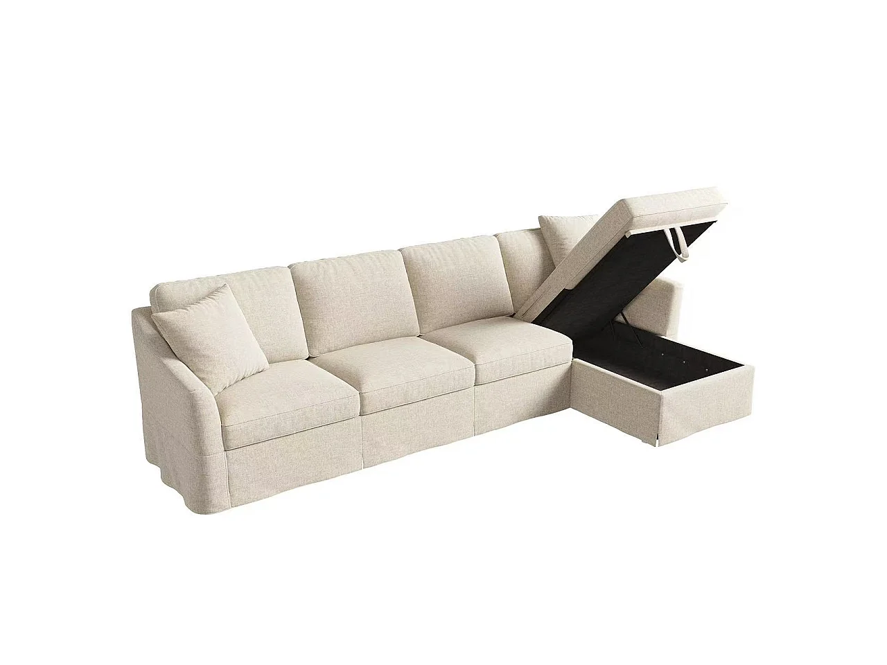 L-förmiges 4-Sitzer-Sofa (274 x 128,5 x 83 cm) - mit Bettbank mit Stauraum - abnehmbarer und waschbarer Bezug aus Baumwolle und Leinen - Beige