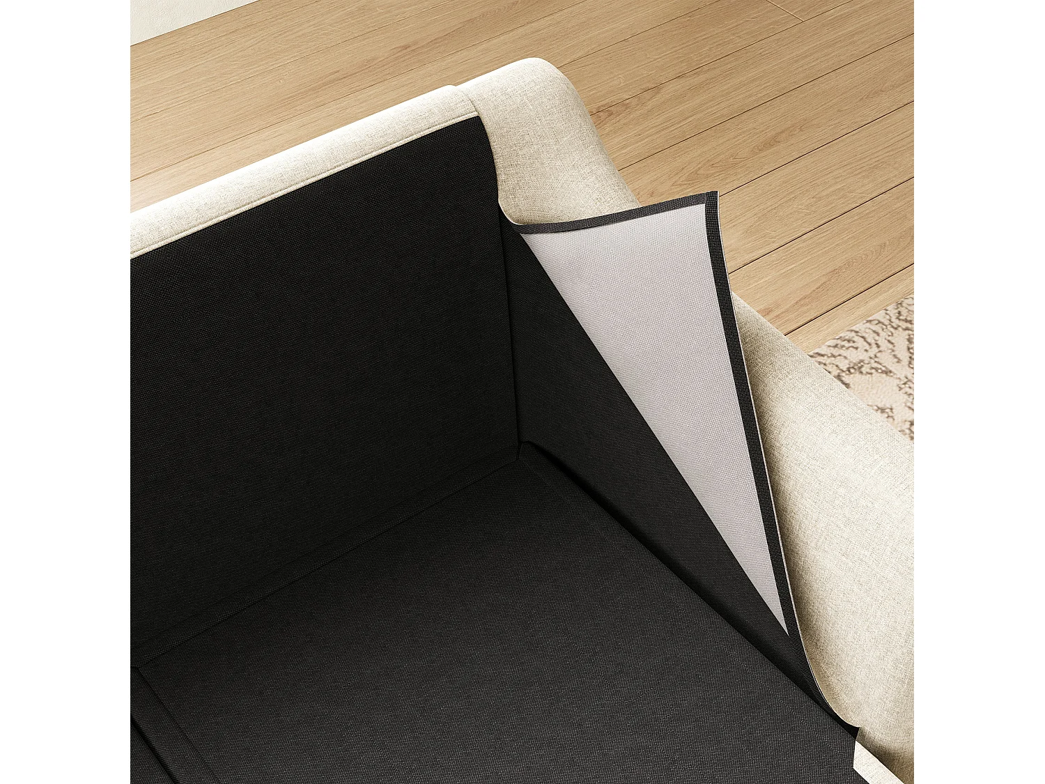 L-förmiges 4-Sitzer-Sofa (274 x 128,5 x 83 cm) - mit Bettbank mit Stauraum - abnehmbarer und waschbarer Bezug aus Baumwolle und Leinen - Beige