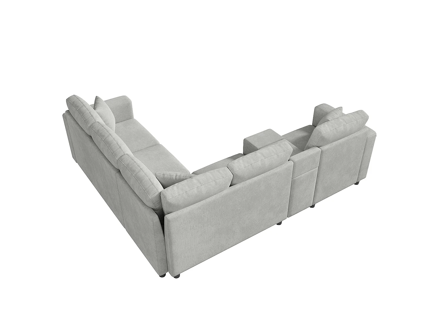 Canapé d'angle 5 places en forme de L 235x208x83 cm - avec porte-gobelets, ports USB/Type-C et liseuses - tissu chenille - Gris