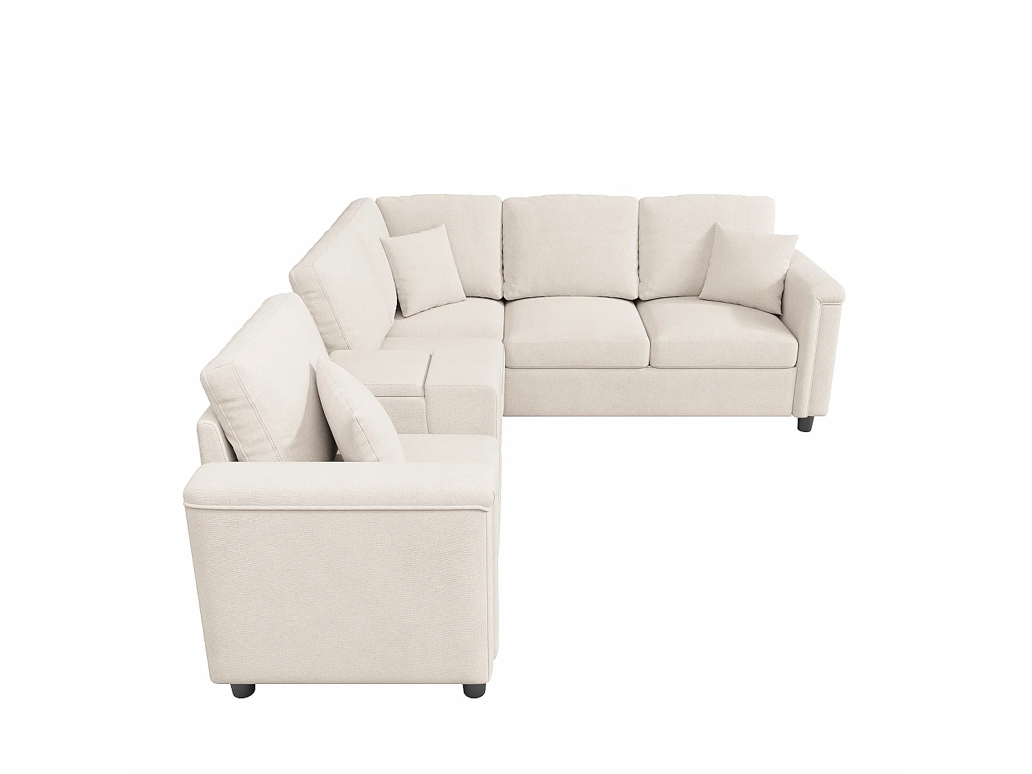 L-förmiges 5-Sitzer-Ecksofa 235x208x83 cm – mit Getränkehaltern, USB-/Typ-C-Anschlüssen und Leselampen – Chenille-Stoff – Beige
