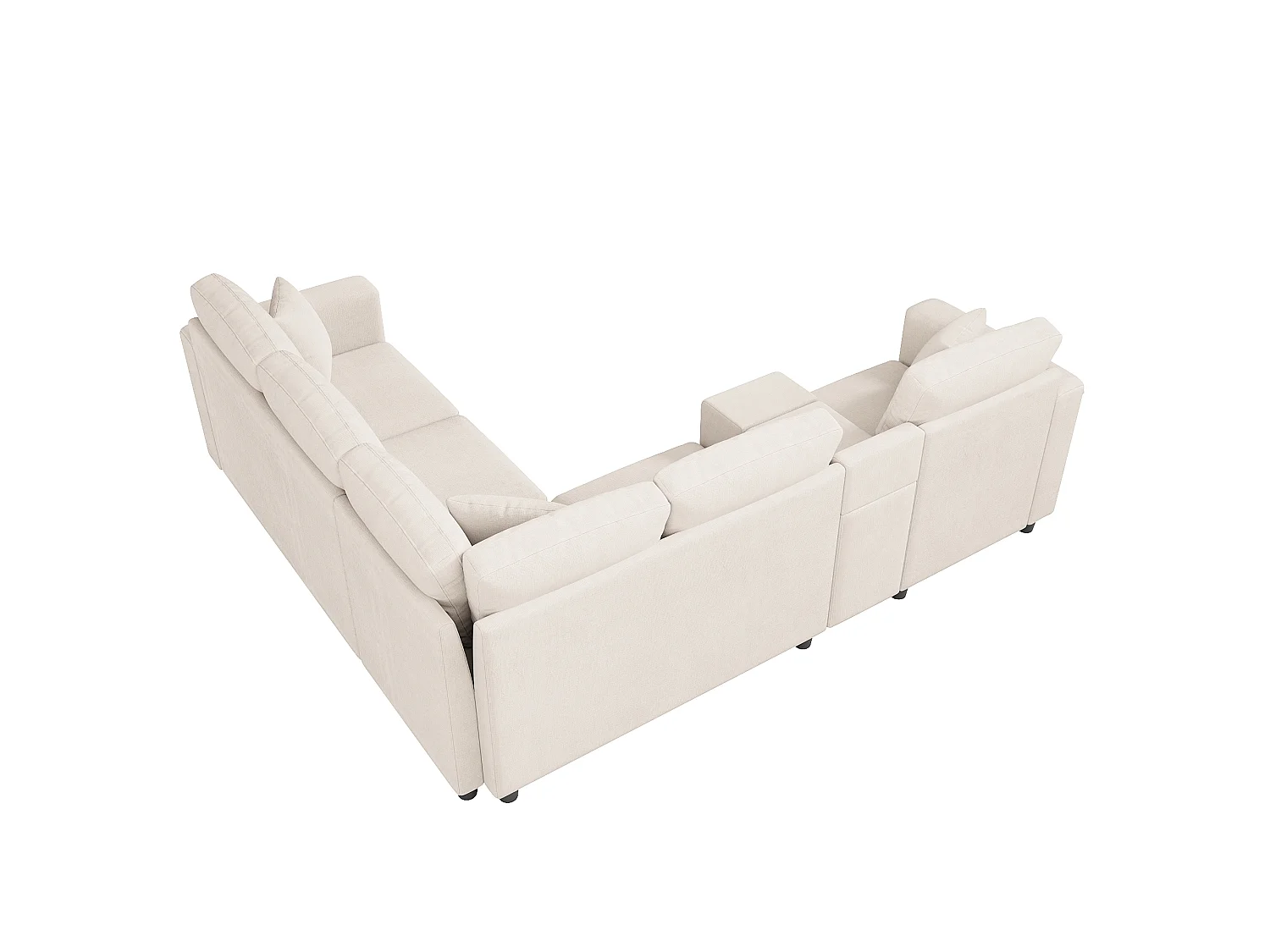 L-förmiges 5-Sitzer-Ecksofa 235x208x83 cm – mit Getränkehaltern, USB-/Typ-C-Anschlüssen und Leselampen – Chenille-Stoff – Beige