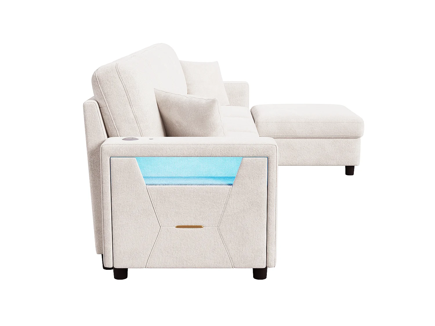 Ecksofa 4 Sitze 282 × 153 × 82 cm - mobiler Stauraumhocker - mit LED-Beleuchtung und USB/Type-C-Anschlüssen - Beige