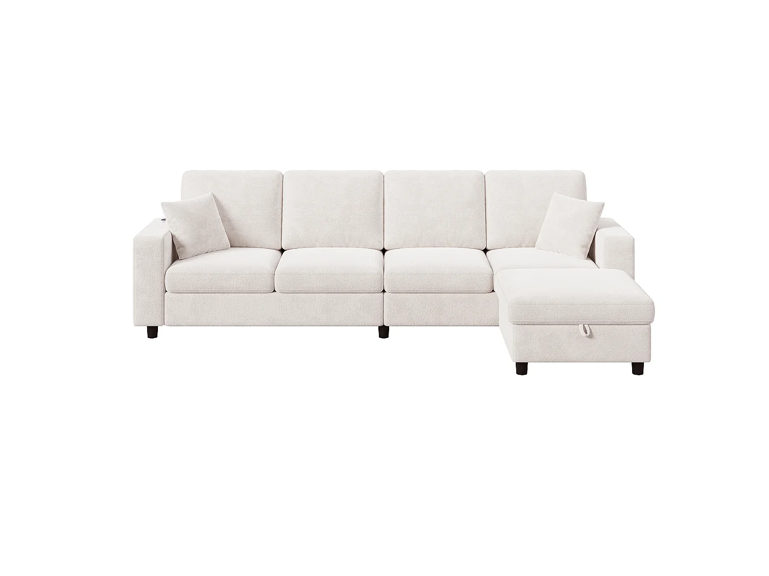 Ecksofa 4 Sitze 282 × 153 × 82 cm - mobiler Stauraumhocker - mit LED-Beleuchtung und USB/Type-C-Anschlüssen - Beige