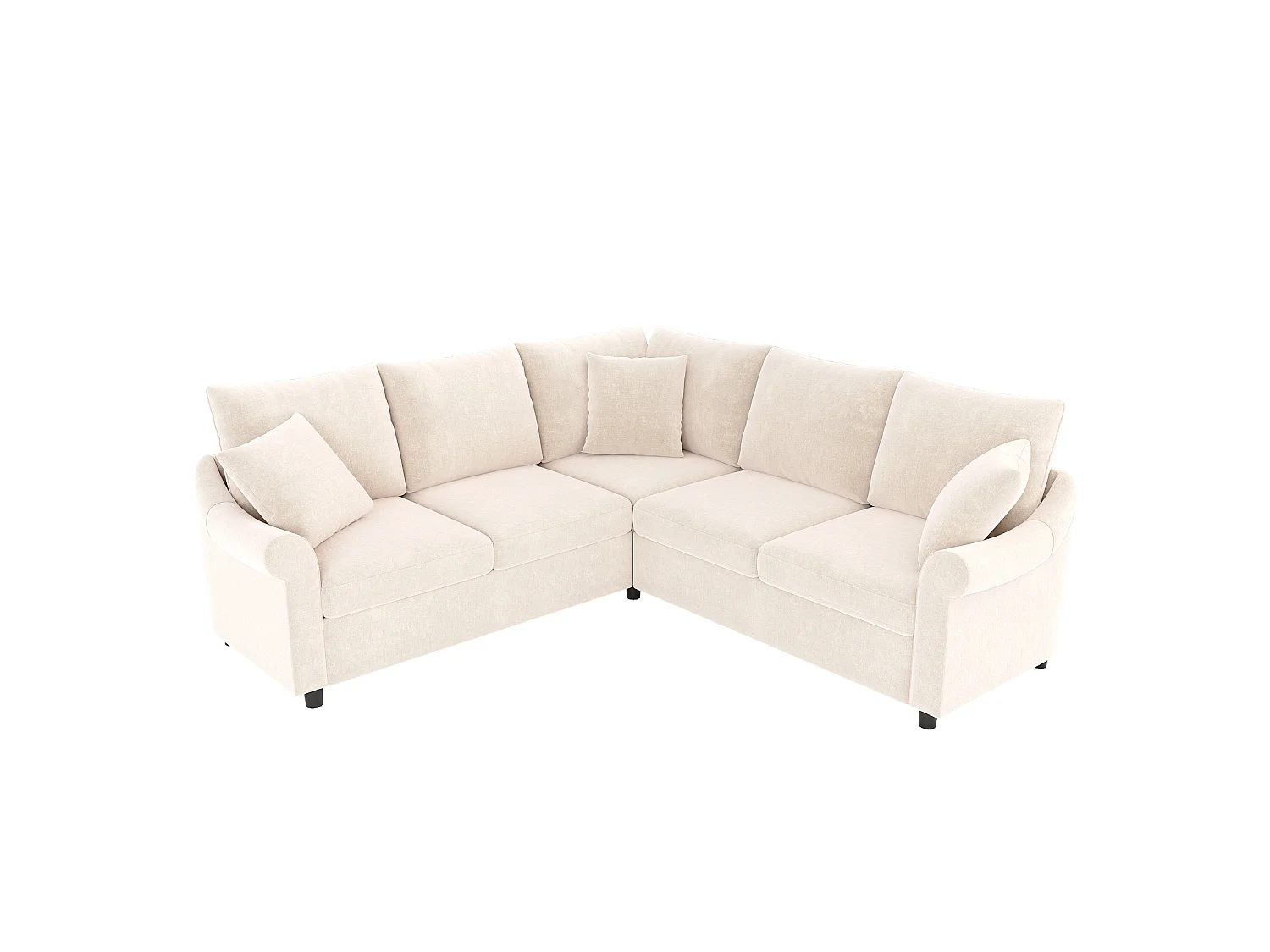 L-förmiges Ecksofa 5 Sitze 217x217x83 cm – mit 3 Zierkissen – Chenille-Stoff – Beige