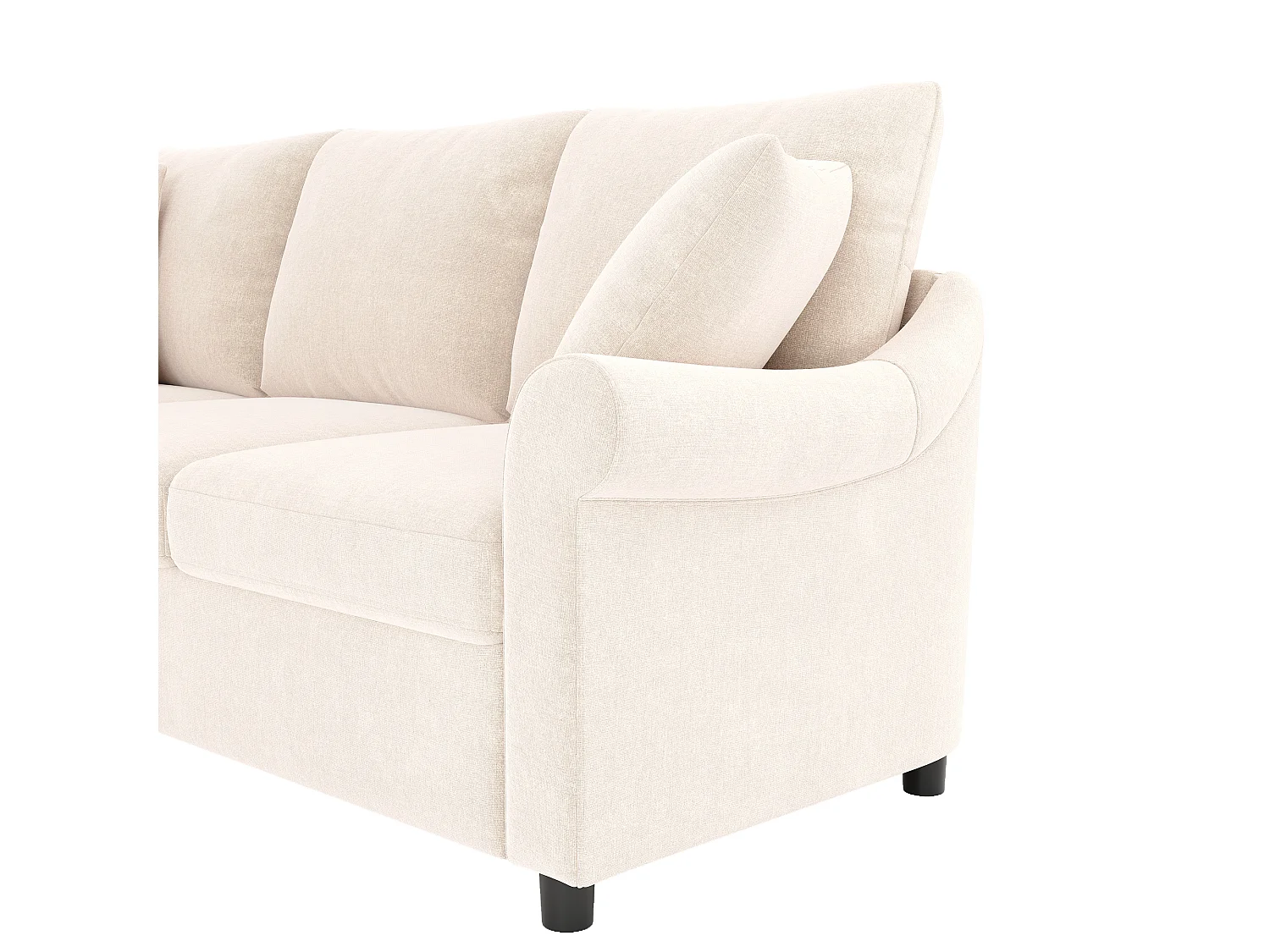 L-förmiges Ecksofa 5 Sitze 217x217x83 cm – mit 3 Zierkissen – Chenille-Stoff – Beige