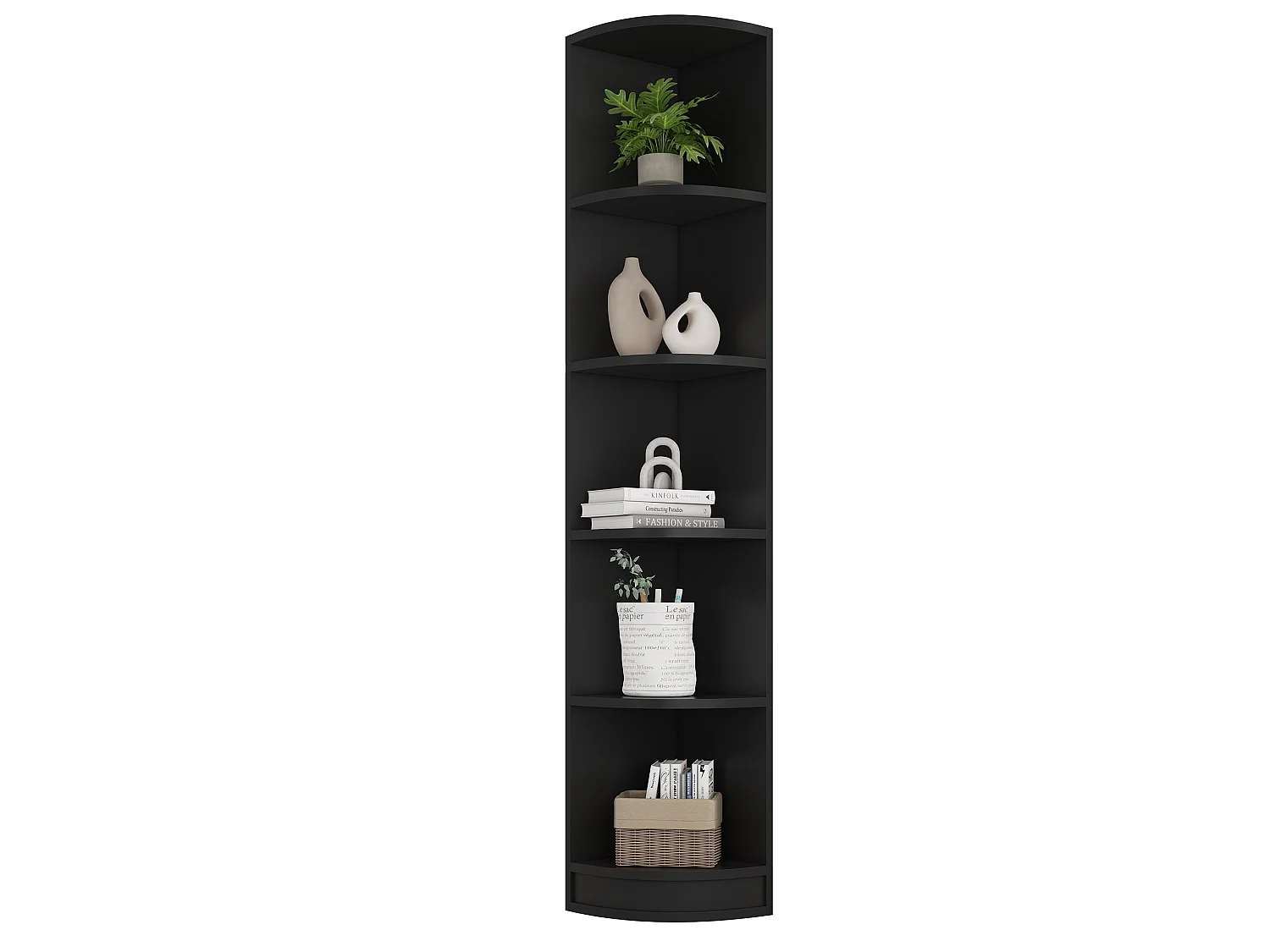 Bibliothèque, Étagère d'angle 42x30x180 cm - Avec 5 étagères - Design épuré - MDF - Noir
