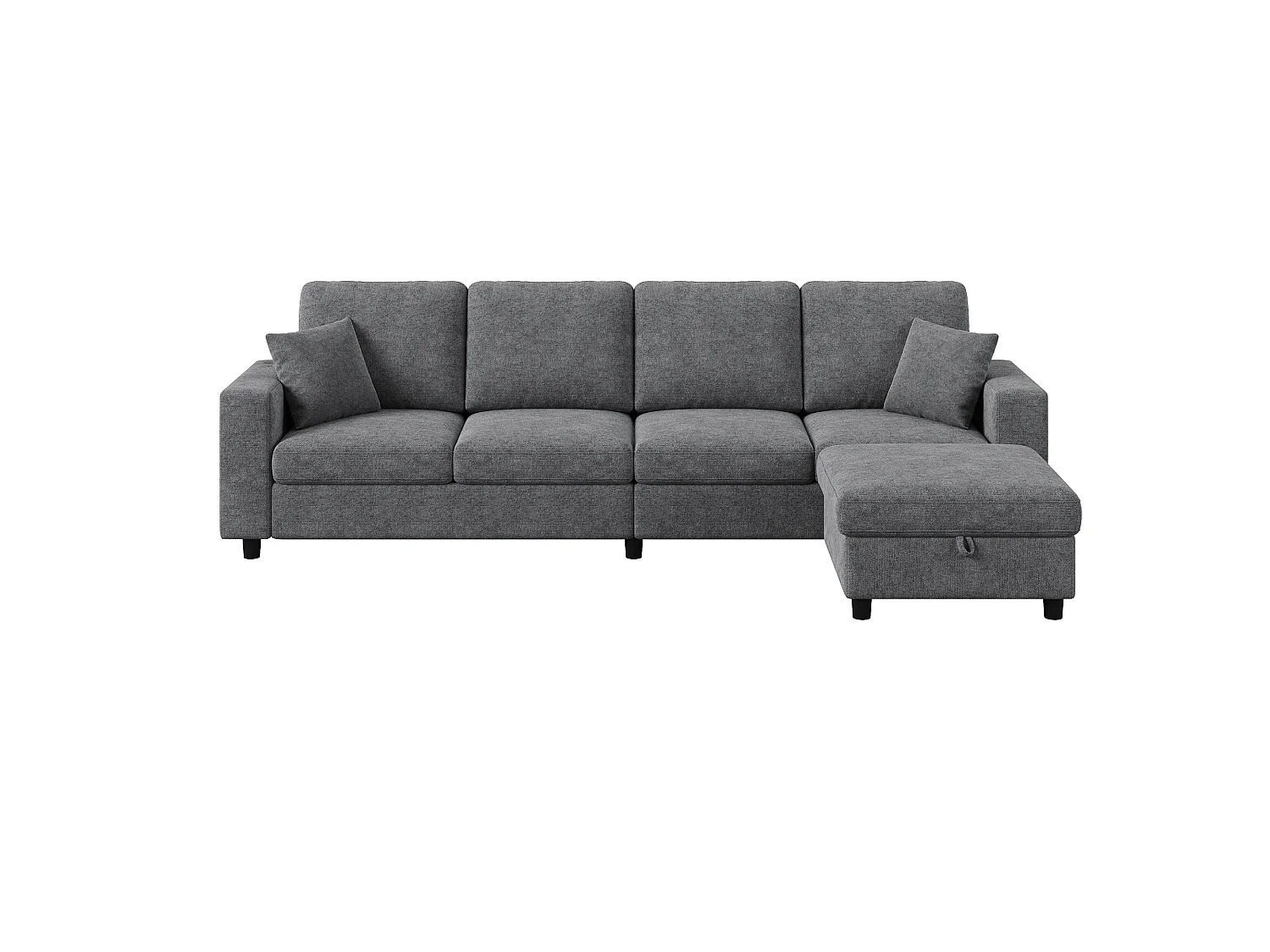 Canapé d'angle 4 places 282 × 153 × 82 cm - pouf de rangement mobile - avec éclairage LED et ports USB/Type-C - Gris