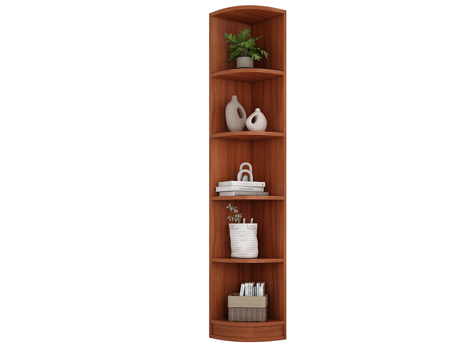 Bibliothèque, Étagère d'angle 42x30x180 cm - Avec 5 étagères - Design épuré - MDF - Marron
