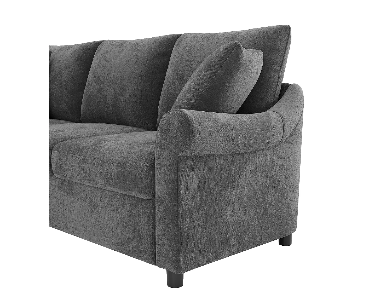 Canapé d'angle 5 places en forme de L 217x217x83 cm - avec 3 coussins décoratifs - tissu chenille - Gris