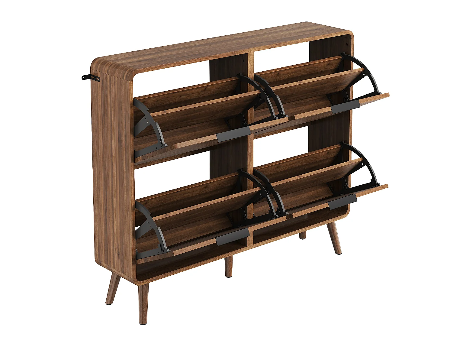 4-Tier Tipping Shoe Cabinet - 4 Drop-Down Doors - Ideal for Entryways or Hallways - Slatted Design - Brown