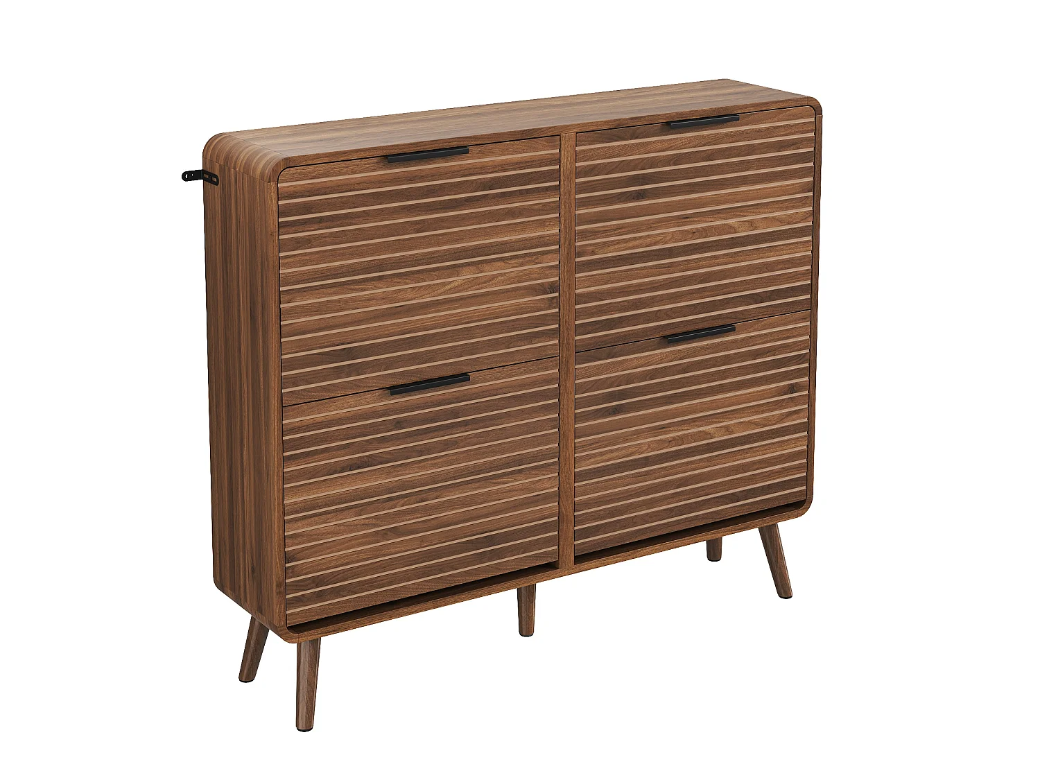 4-Tier Tipping Shoe Cabinet - 4 Drop-Down Doors - Ideal for Entryways or Hallways - Slatted Design - Brown