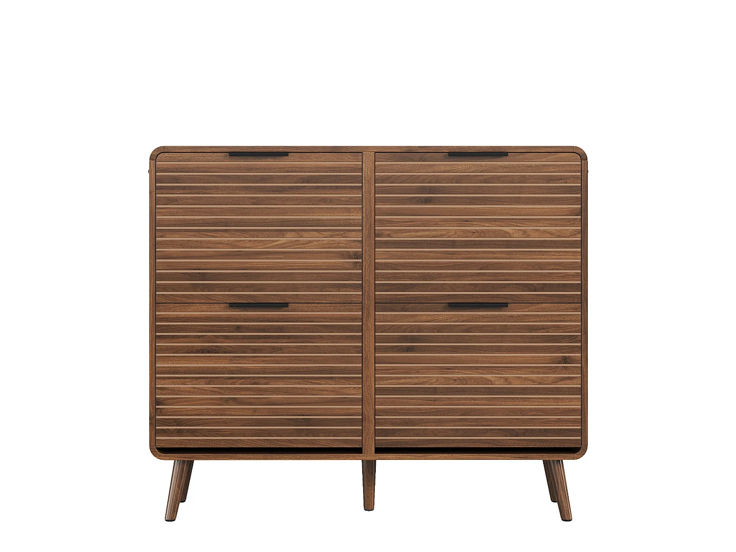 4-Tier Tipping Shoe Cabinet - 4 Drop-Down Doors - Ideal for Entryways or Hallways - Slatted Design - Brown