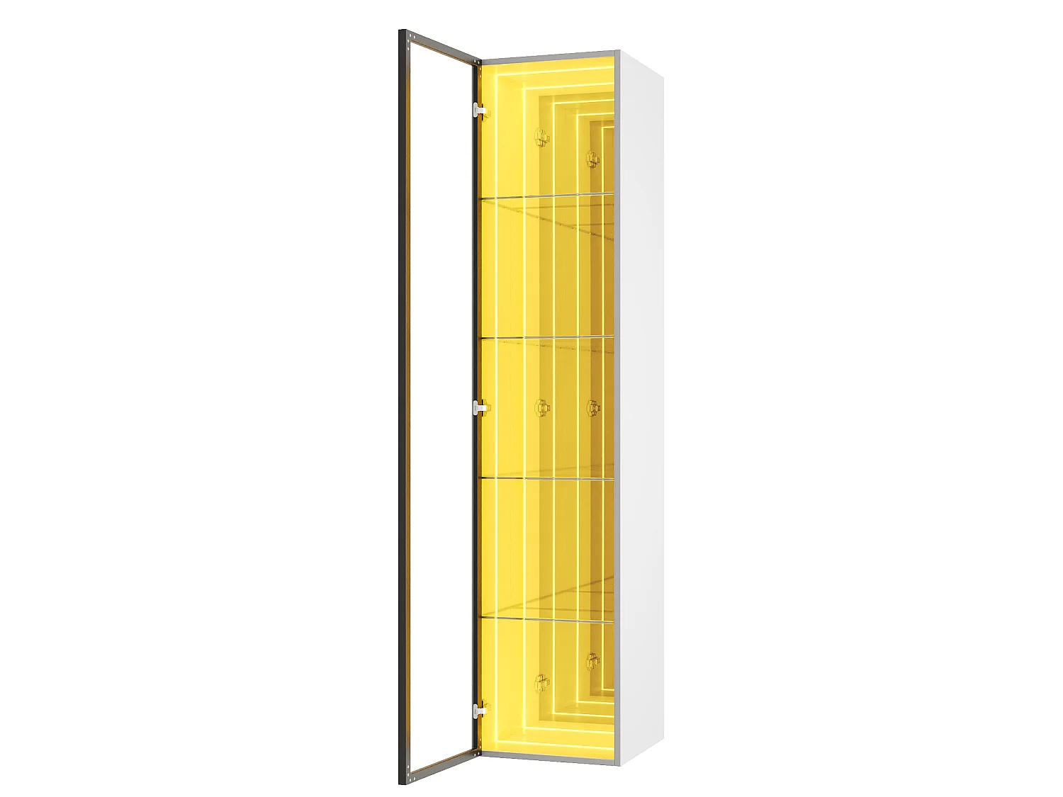 Vitrine 30x30x160 cm - Éclairage LED - 1 porte et 3 compartiments de rangement - Étagères réglables - MDF+Verre - Blanc
