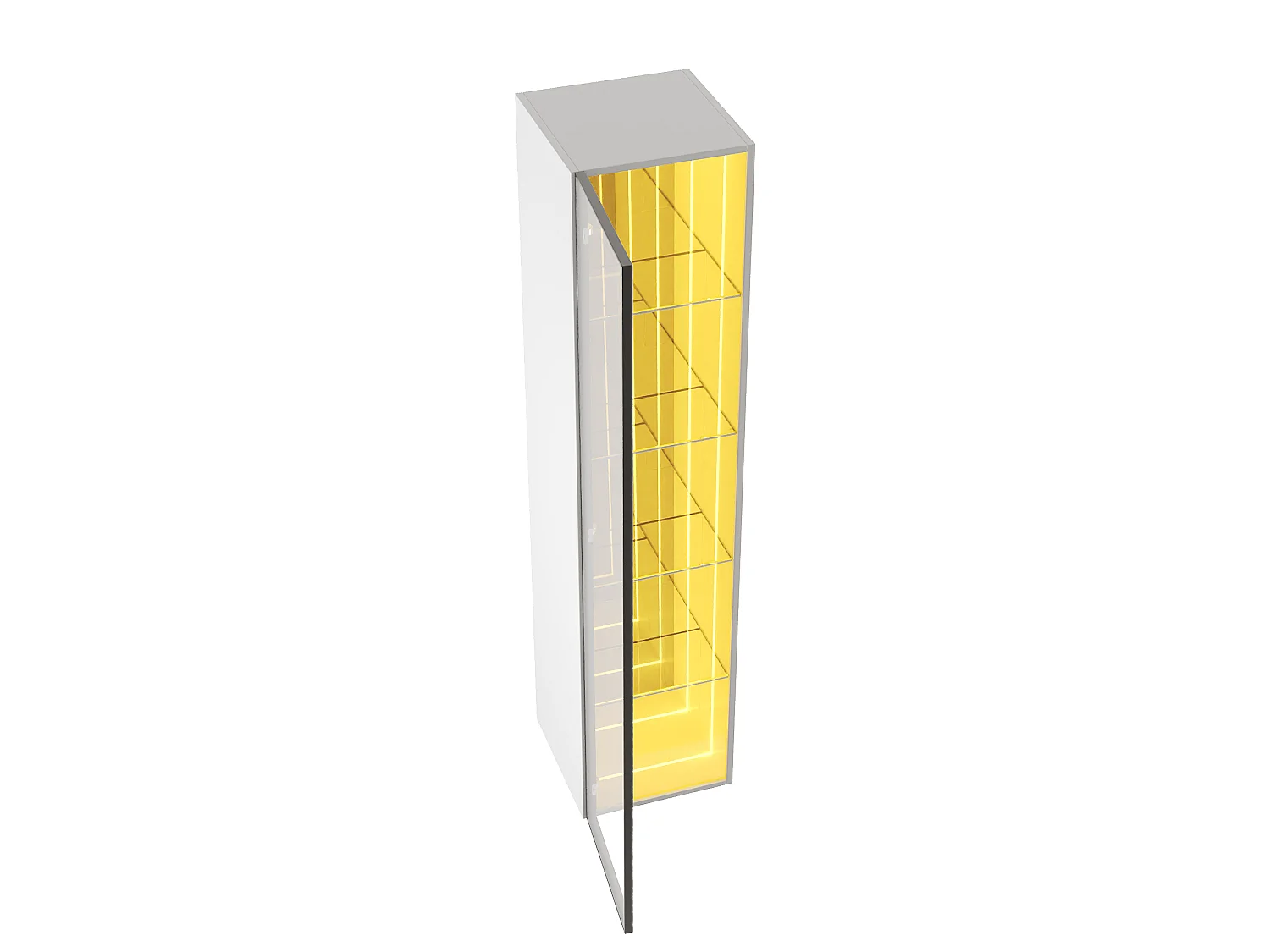 Vitrine 30x30x160 cm - Éclairage LED - 1 porte et 3 compartiments de rangement - Étagères réglables - MDF+Verre - Blanc