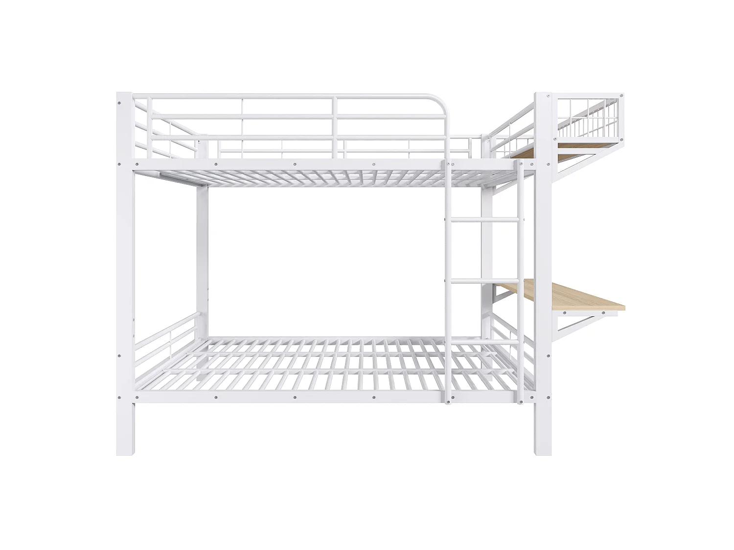 Lit superposé 140 x 200 cm – avec bureau – avec barrières de sécurité – avec échelle – blanc (matelas non inclus)