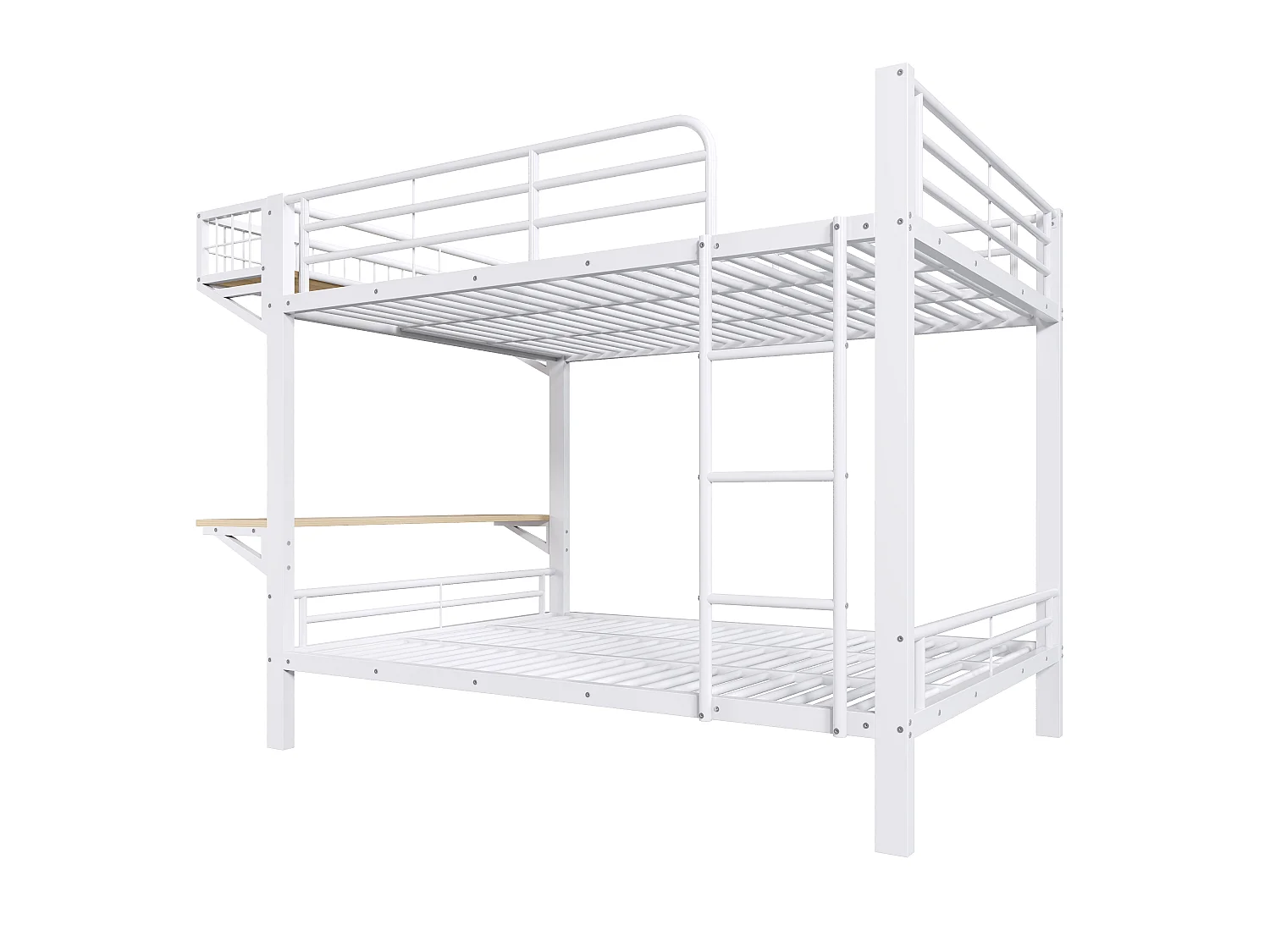Lit superposé 140 x 200 cm – avec bureau – avec barrières de sécurité – avec échelle – blanc (matelas non inclus)