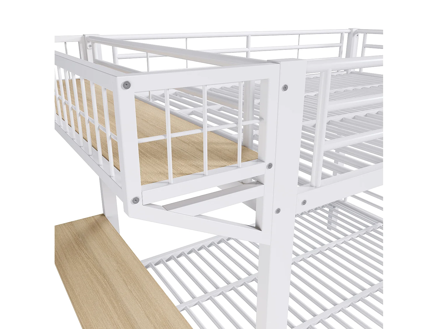 Lit superposé 140 x 200 cm – avec bureau – avec barrières de sécurité – avec échelle – blanc (matelas non inclus)