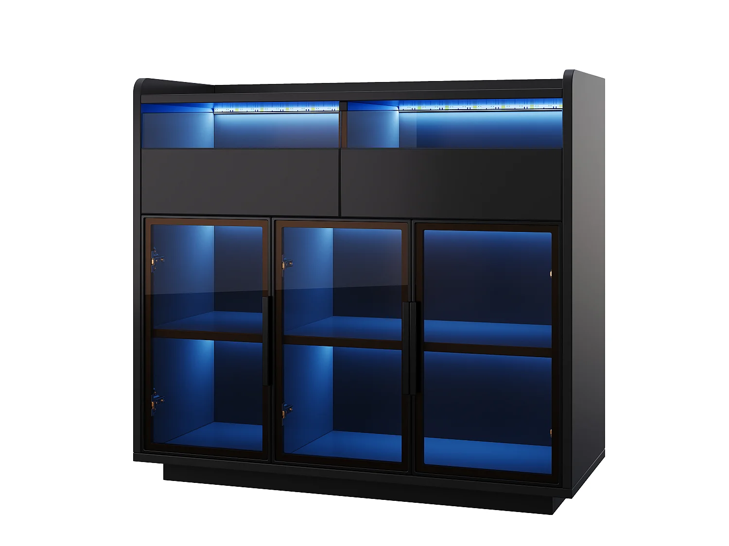 Multifunctional display case 100x40x91.5 cm - With LED lighting - 3 doors and 2 drawers - Tinted safety glass - MDF - Black