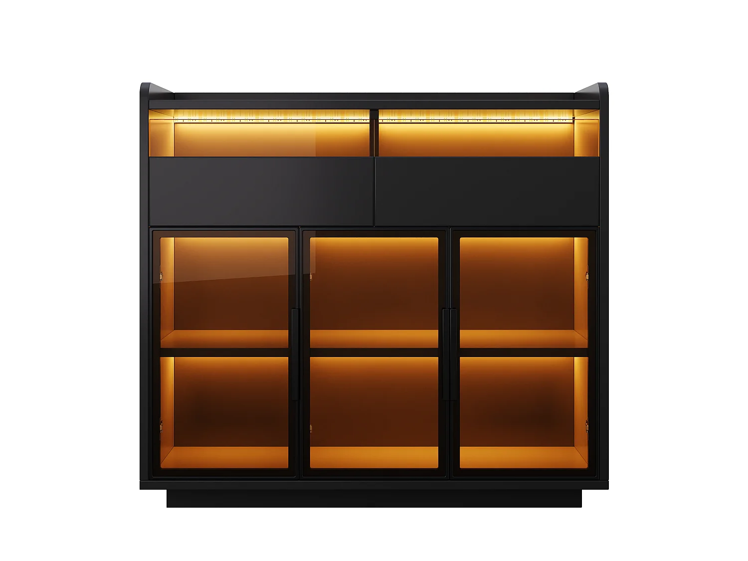 Multifunctional display case 100x40x91.5 cm - With LED lighting - 3 doors and 2 drawers - Tinted safety glass - MDF - Black