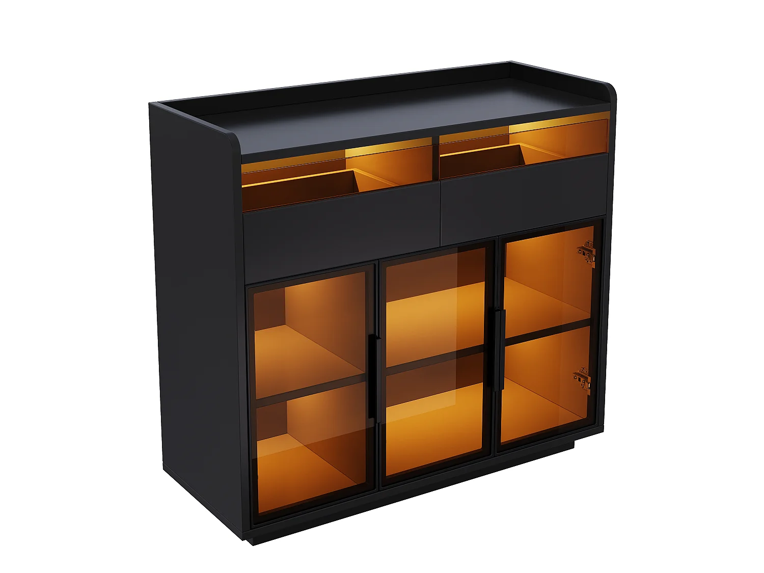 Multifunctional display case 100x40x91.5 cm - With LED lighting - 3 doors and 2 drawers - Tinted safety glass - MDF - Black