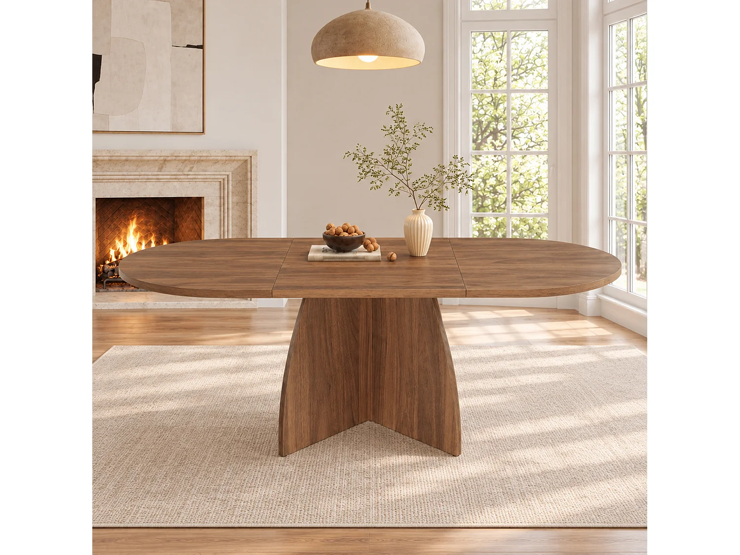 Table à manger extensible 120/180x90x75 cm - 6 à 8 personnes - Design à coins arrondis - Finition noyer - Marron