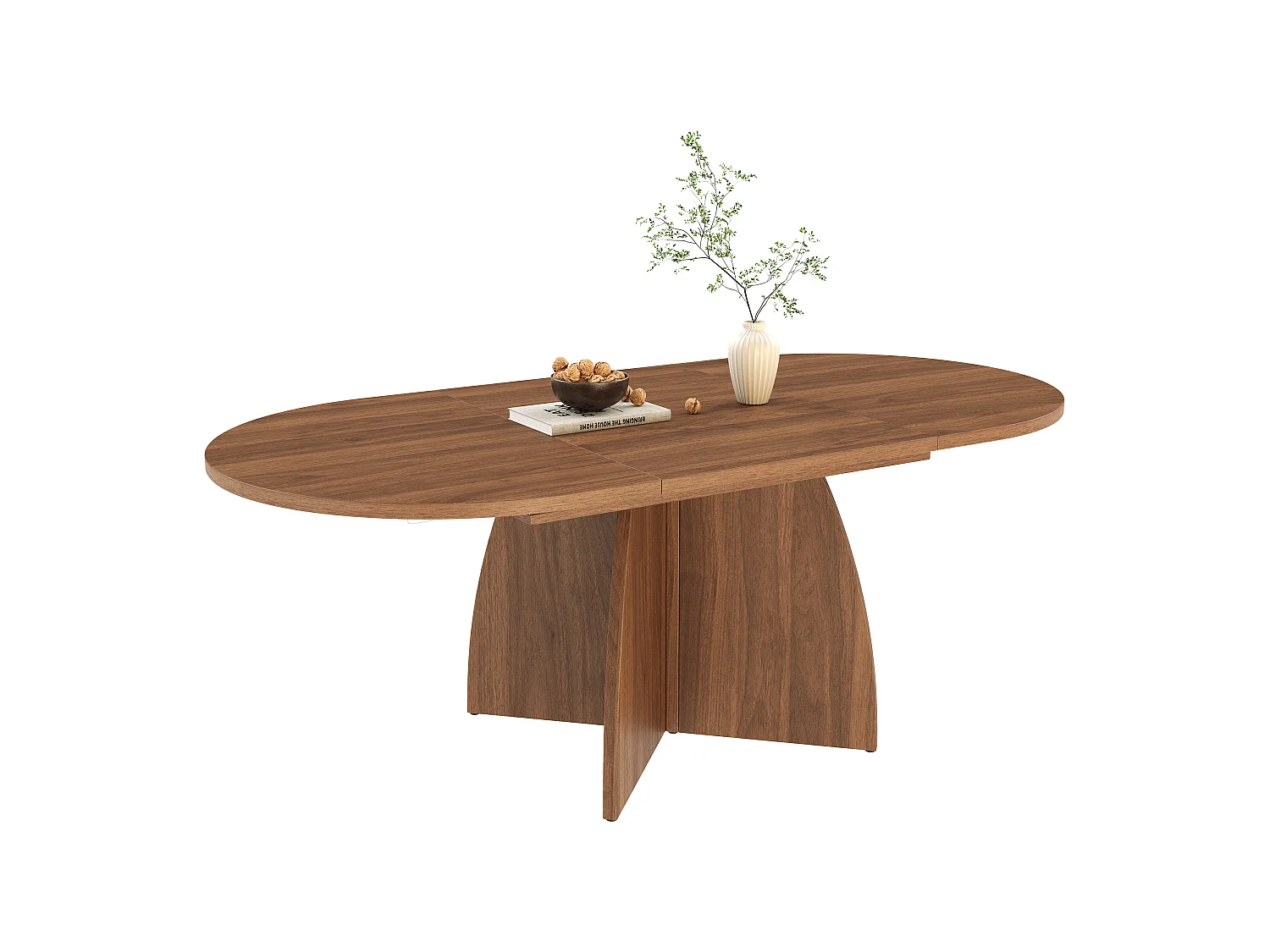 Table à manger extensible 120/180x90x75 cm - 6 à 8 personnes - Design à coins arrondis - Finition noyer - Marron