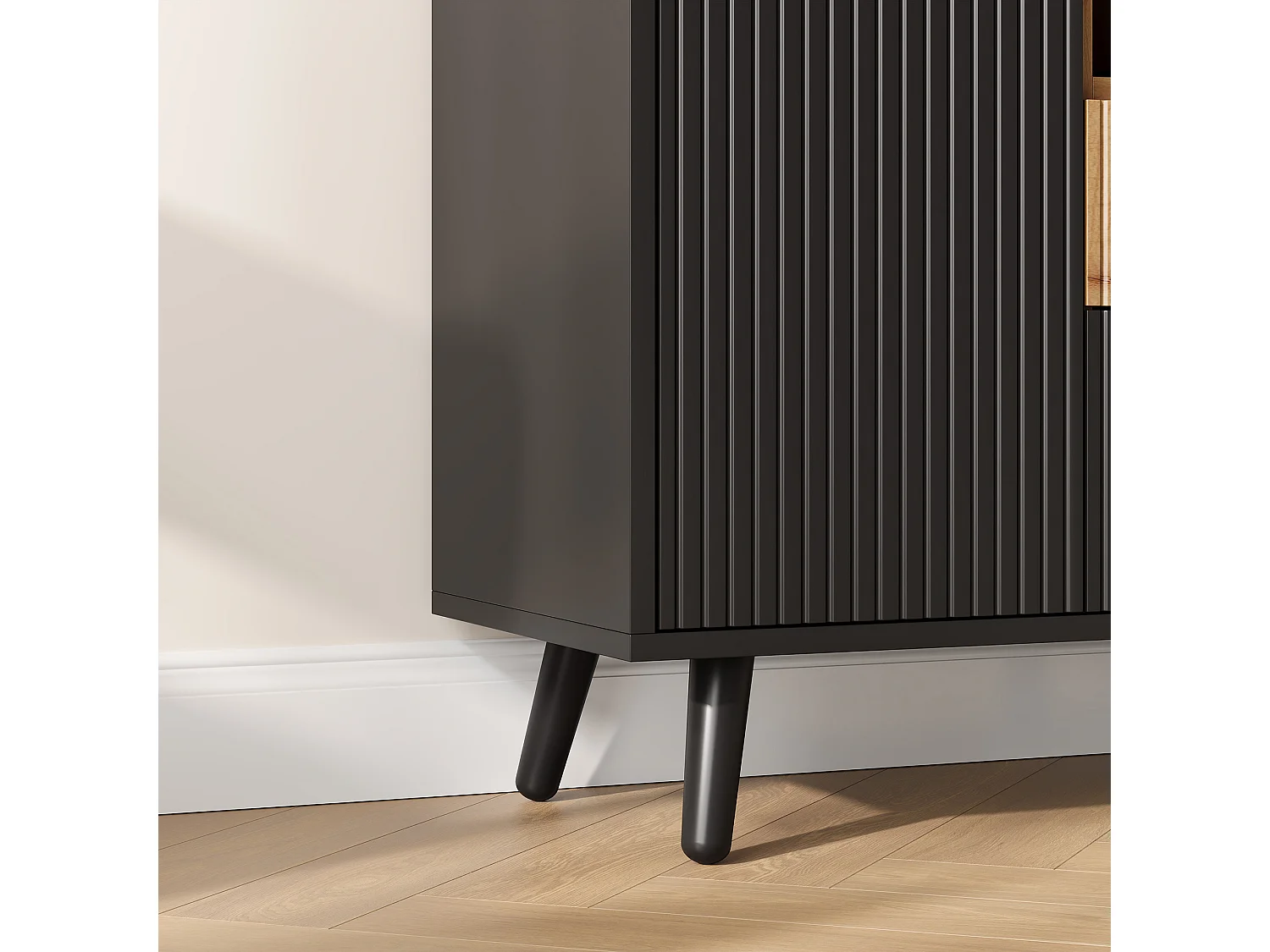 Modern sideboard 130x38x85cm - with LED lighting - with 2 doors and 4 drawers - adjustable shelf - Black + Natural