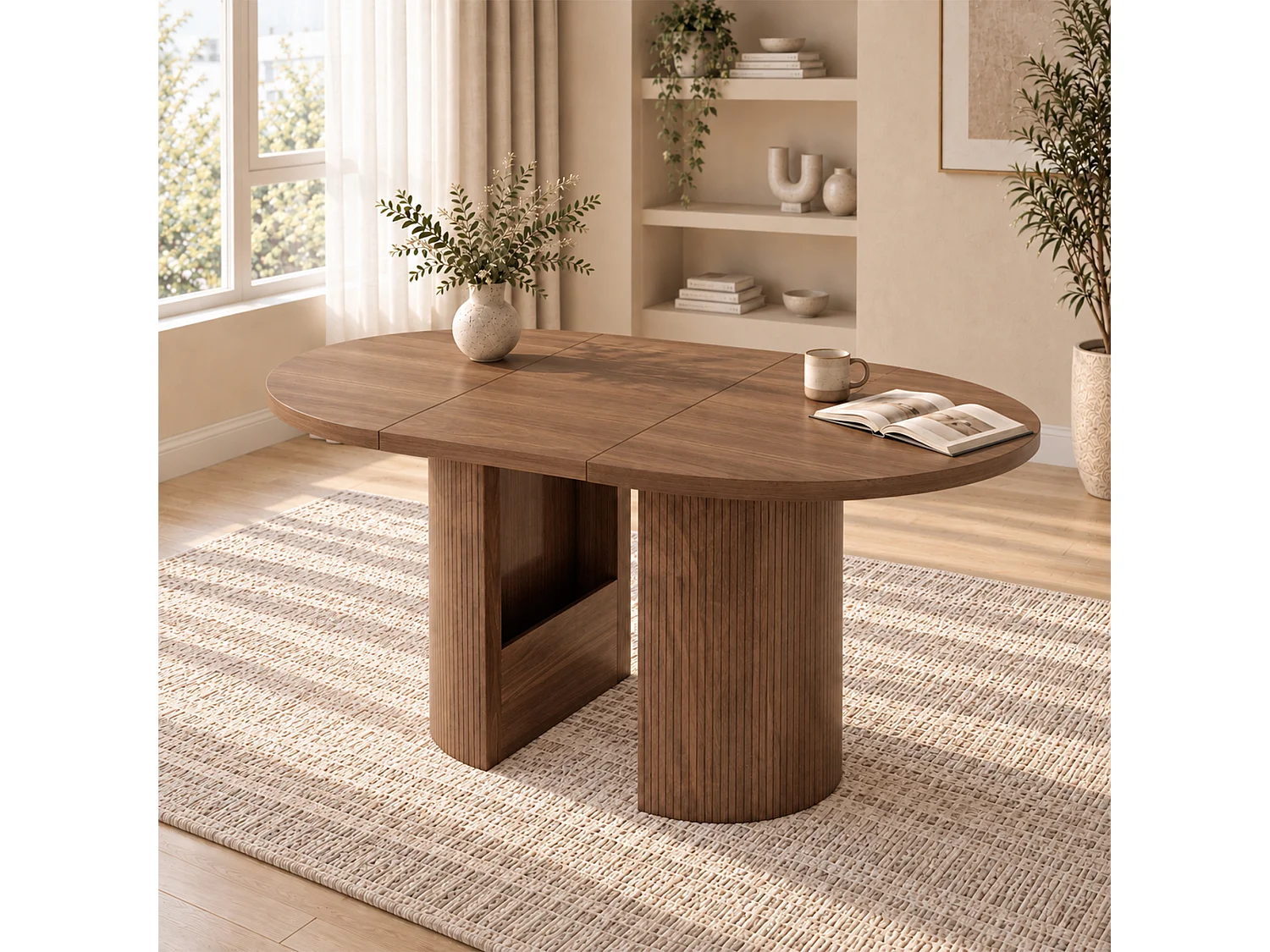 Table à manger extensible 90/125/160 x 90 cm - Capacité 4 à 8 personnes - Plateau épais - Style minimaliste - MDF - Marron