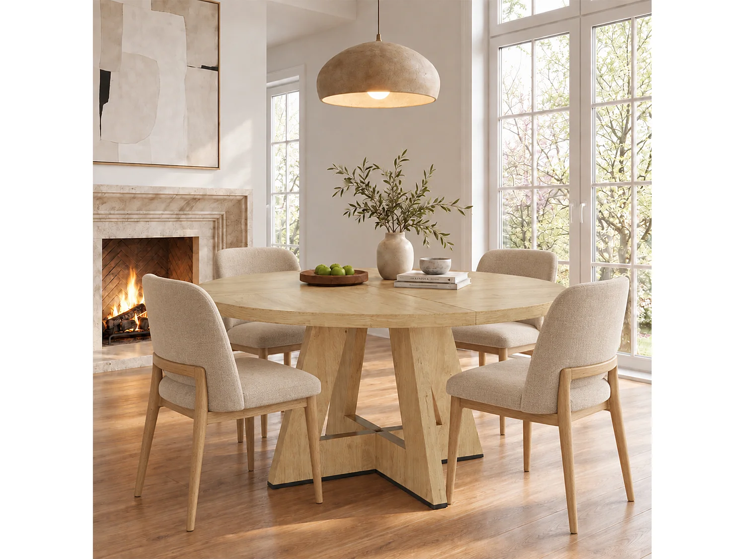 Table à manger ronde 120x120x75 cm -  Pour 4 à 6 personnes - Style scandinave - Finition noyer - Naturel (chaises non incluses)