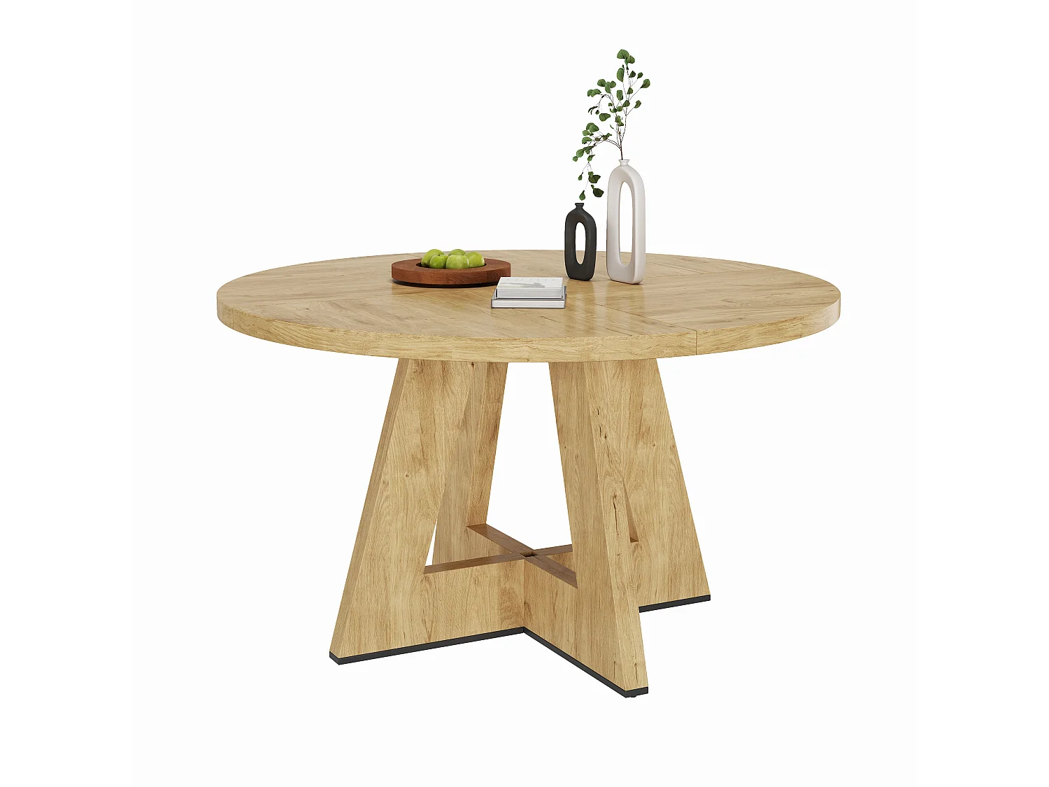 Table à manger ronde 120x120x75 cm -  Pour 4 à 6 personnes - Style scandinave - Finition noyer - Naturel (chaises non incluses)
