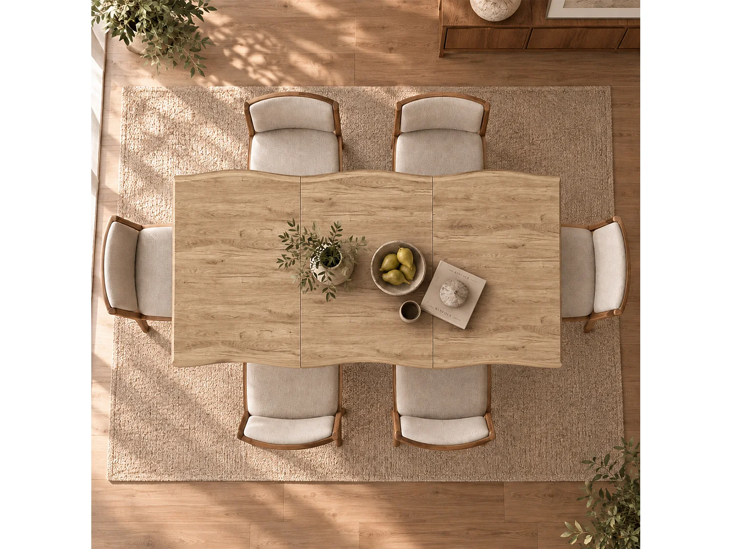 Table à manger 160 x 78 x 75 cm - Pour 4 à 6 personnes - Plateau épais ondulé - Pieds en métal en X - MDF - Naturel
